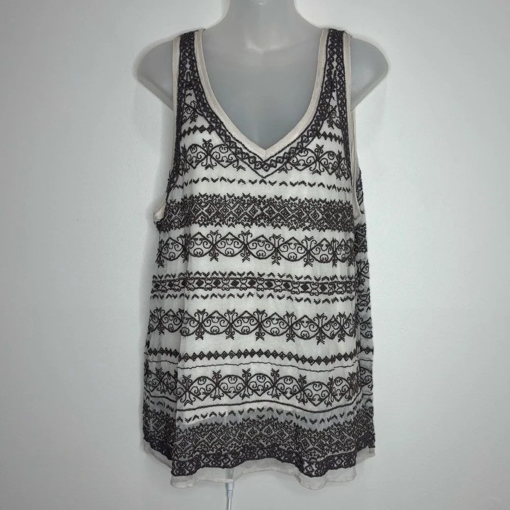 Sundance Catalog Sleeveless Beaded Bruin Beaded Tank cream brown Size large NWT - Picture 2 of 8